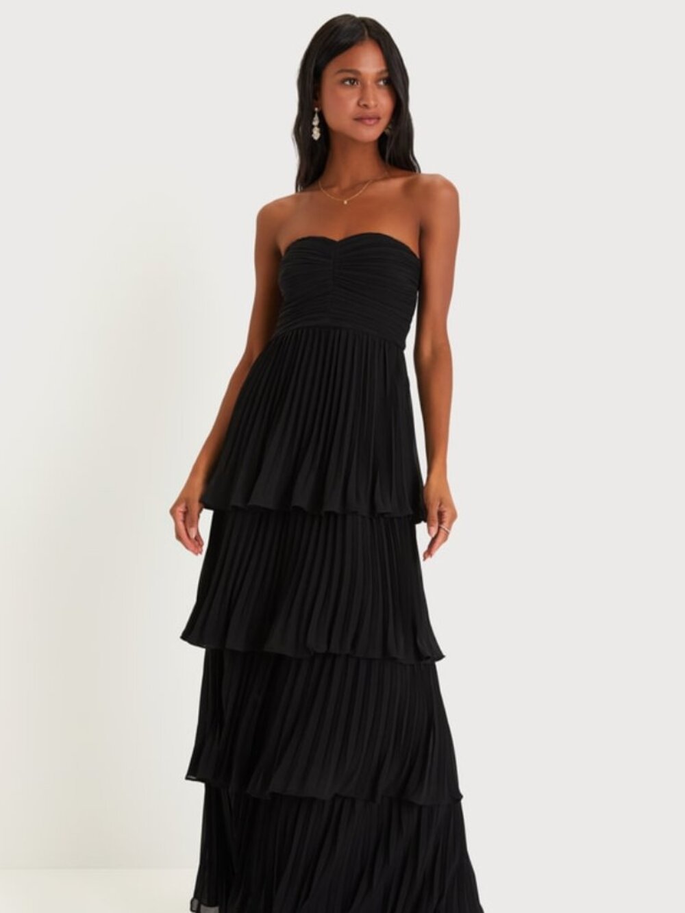 Lulus Seriously Sensational Black Strapless Tiered Maxi Dress - Size M - NWT